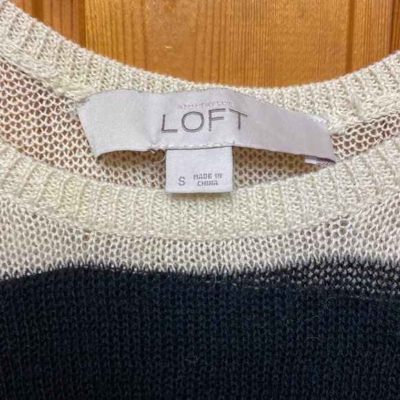 Ann Taylor Loft Linen Cotton Cute Ivory Black Lightweight Top Tee Summer Style - Picture 4 of 8